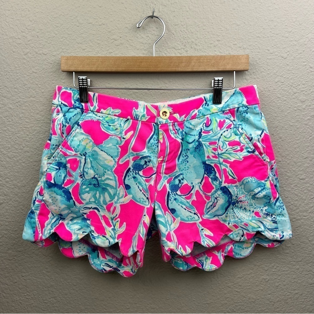 Lilly Pulitzer 5" Buttercup Stretch Twill Short Raz Berry Lobsters in Love Sz 0